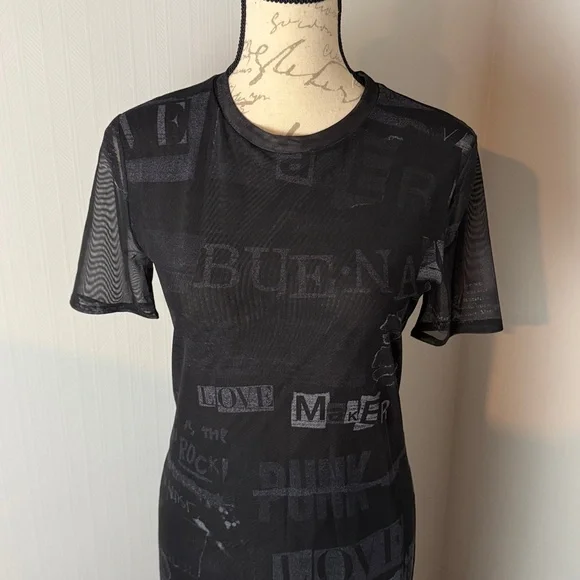 DESIGUAL Tulle Newspaper Midi Dress In Black Medium Brand New - Picture 5 of 11